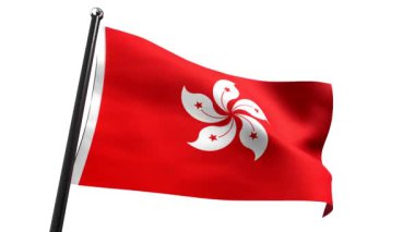 Hong Kong - beyaz arkaplanda izole edilmiş bayrak - 3D 4k animasyon (3840 x 2160 px)