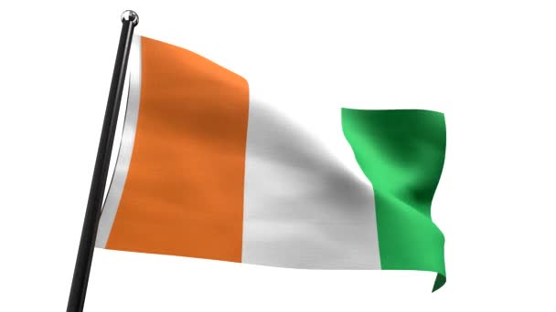 Elfenbenskusten Flagga Isolerad Vit Bakgrund Animation 3840 2160 — Stockvideo