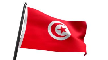 Tunus - beyaz arkaplanda izole edilmiş bayrak - 3D 4k animasyon (3840 x 2160 px)