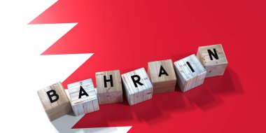 Bahreyn - ahşap küpler ve bayrak - 3D illüstrasyon