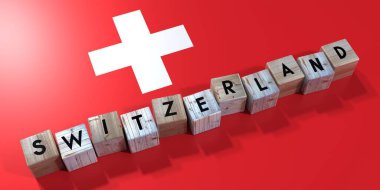 İsviçre - tahta küpler ve ülke bayrağı - 3D illüstrasyon