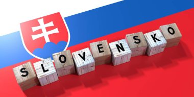 Slovensko - Slovakya - tahta küpler ve ülke bayrağı - 3D illüstrasyon