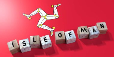 Man Adası - tahta küpler ve bayrak - 3D illüstrasyon