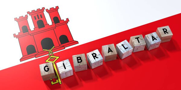 Giblartar - деревянные кубики и флаг страны - 3D иллюстрация