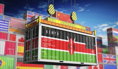 Kenya bayrağı taşıyan nakliye konteynırı - 3D illüstrasyon