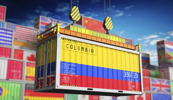 Nákladní Přepravní Kontejner Národní Vlajkou Kolumbie Ilustrace — Stock fotografie