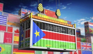 Güney Sudan bayrağı taşıyan nakliye konteynırı - 3D illüstrasyon