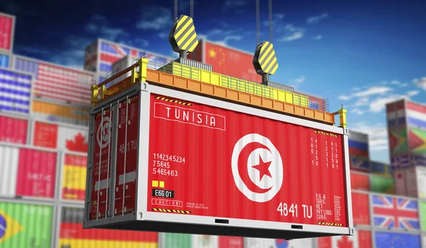 Kontainer Pengiriman Barang Dengan Bendera Nasional Tunisia Ilustrasi — Stok Foto