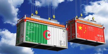 Cezayir ve Çin bayraklı konteynırlar - 3D illüstrasyon