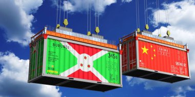 İçinde Burundi ve Çin bayrakları olan konteynırlar - 3 boyutlu illüstrasyon