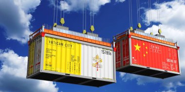 Vatikan ve Çin 'in bayraklı konteynırları - 3 boyutlu illüstrasyon