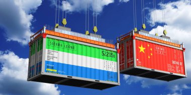 Sierra Leone ve Çin 'in bayraklı konteynırları - 3 boyutlu illüstrasyon