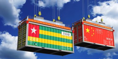 İçinde Togo ve Çin bayrakları olan konteynırlar - 3 boyutlu illüstrasyon