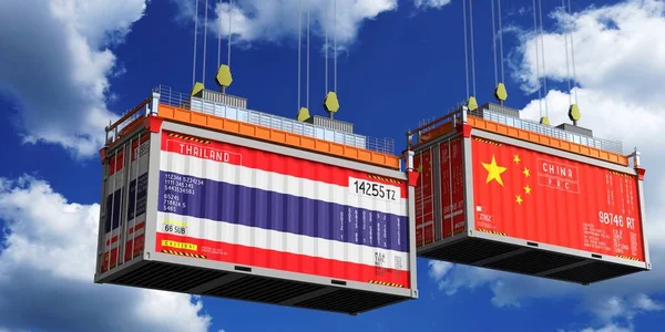 Tayland ve Çin bayraklı konteynırlar - 3 boyutlu illüstrasyon