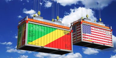 Kongo ve ABD bayraklı nakliye konteynerleri - 3D illüstrasyon