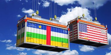 Orta Afrika Cumhuriyeti ve ABD bayraklı nakliye konteynerleri - 3D illüstrasyon