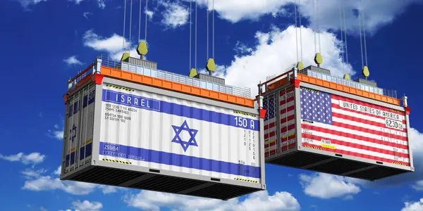 Wadah Pengiriman Dengan Bendera Israel Dan Amerika Serikat Ilustrasi — Stok Foto