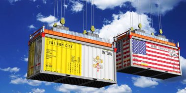 Vatikan ve ABD bayraklı nakliye konteynerleri - 3 boyutlu illüstrasyon