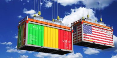 Mali ve ABD bayraklı nakliye konteynerleri - 3D illüstrasyon
