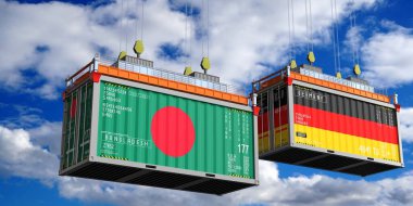 Bangladeş ve Almanya 'nın bayraklı konteynırları - 3D illüstrasyon