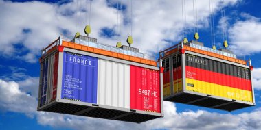 Fransa ve Almanya 'nın bayraklı konteynırları - 3D illüstrasyon