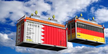 Bahreyn ve Almanya bayraklı konteynırlar - 3D illüstrasyon