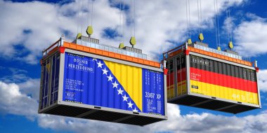 Bosna-Hersek ve Almanya bayraklı konteynerler - 3D illüstrasyon