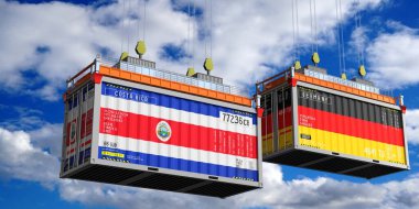 Kosta Rika ve Almanya bayraklı konteynırlar - 3D illüstrasyon