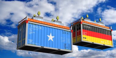 İçinde Somali ve Almanya bayrakları olan konteynırlar - 3D illüstrasyon