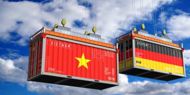 Vietnam ve Almanya 'nın bayraklı konteynırları - 3 boyutlu illüstrasyon