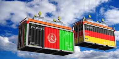 Afganistan ve Almanya 'nın bayraklı konteynırları - 3 boyutlu illüstrasyon