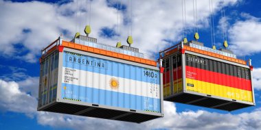 Arjantin ve Almanya 'nın bayraklı konteynırları - 3D illüstrasyon