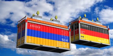 Ermenistan ve Almanya bayraklı konteynırlar - 3D illüstrasyon