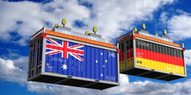 Avustralya ve Almanya bayraklı nakliye konteynerleri - 3D illüstrasyon