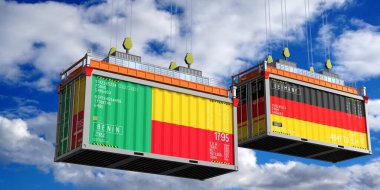 Benin ve Almanya 'nın bayraklı konteynırları - 3D illüstrasyon