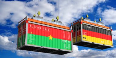 Burkina Faso ve Almanya 'nın bayraklı konteynırları - 3D illüstrasyon