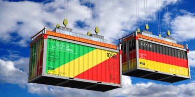 Kongo ve Almanya bayraklı nakliye konteynerleri - 3D illüstrasyon