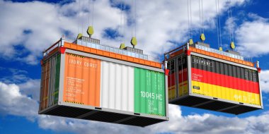 Fildişi Sahili ve Almanya bayraklı konteynırlar - 3D illüstrasyon