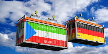 Ekvator Ginesi ve Almanya bayraklı nakliye konteynerleri - 3D illüstrasyon