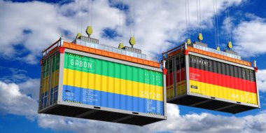 Gabon ve Almanya 'nın bayraklı konteynırları - 3D illüstrasyon