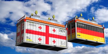 Gürcistan ve Almanya 'nın bayraklı konteynırları - 3D illüstrasyon