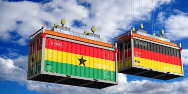Gana ve Almanya 'nın bayraklı konteynırları - 3D illüstrasyon