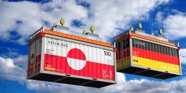 Grönland ve Almanya bayraklı konteynırlar - 3D illüstrasyon