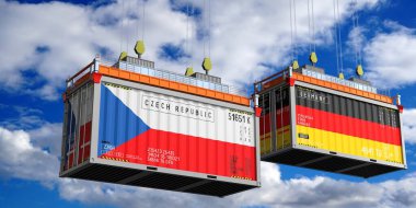 Çek Cumhuriyeti ve Almanya bayraklı nakliye konteynerleri - 3D illüstrasyon