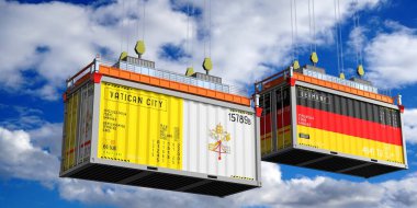 Vatikan ve Almanya 'nın bayraklı konteynırları - 3 boyutlu illüstrasyon