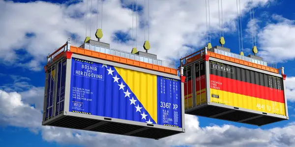 Bosna-Hersek ve Almanya bayraklı konteynerler - 3D illüstrasyon