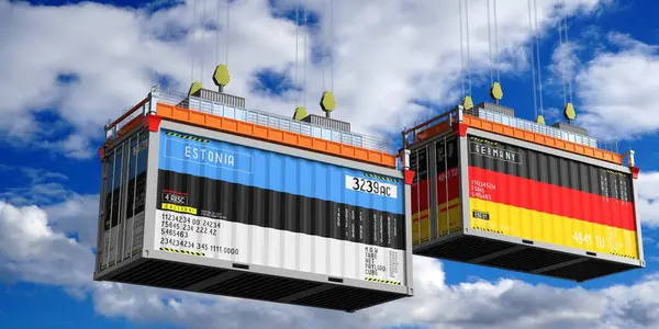 Estonya ve Almanya bayraklı konteynırlar - 3D illüstrasyon