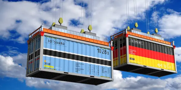 Botswana ve Almanya bayraklı konteynırlar - 3D illüstrasyon