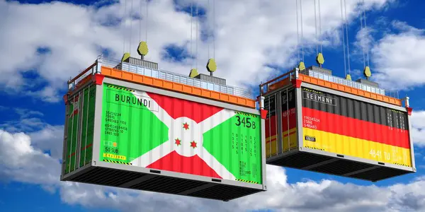 Burundi ve Almanya 'nın bayraklı konteynırları - 3D illüstrasyon