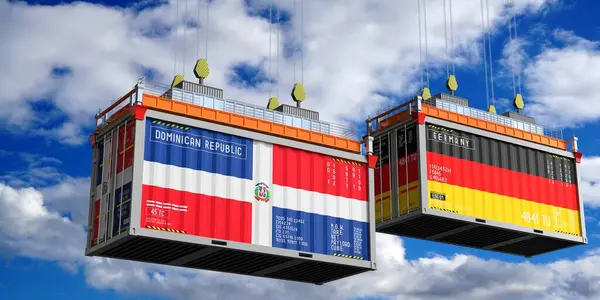 Dominik Cumhuriyeti ve Almanya 'nın bayraklı konteynırları - 3D illüstrasyon